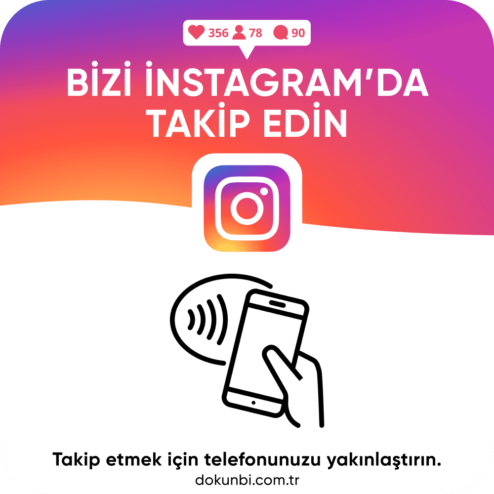 Bizi Instagram'da takip edin yazılı DokunBi NFC Instagram takip kartı
