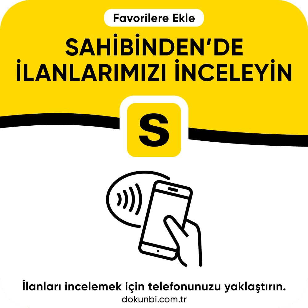 Sahibinden'de ilanlarımızı inceleyin yazılı DokunBi NFC Sahibinden ilan kartı